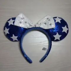 ディズニー　ミッキーミニー　スパンコール　カチューシャ　青　星　白　アメリカン