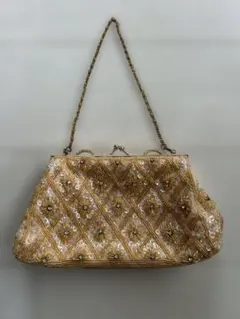 ビーズ刺繍 ゴールド クラッチバッグ