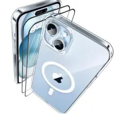 iPhone15 Plus ケース 1個 MagSafe対応 透明 ガラス2枚付