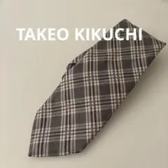 【used】TAKEO KIKUCHI チェック柄ネクタイ　グレー　タケオキクチ