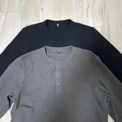 UNIQLO ユニクロ　ワッフルヘンリーネックTシャツ　長袖　2枚セット