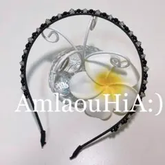 カチューシャ ヘアバンド 細め ビーズ ビジュー ブラック ヘアアクセサリー