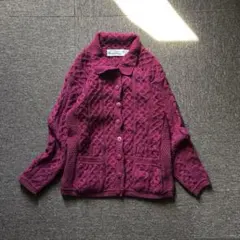 アイルランド製 Aran Crafts ニット カーディガン ケーブル編み　L