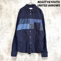 【BEAUTY&YOUTH】長袖シャツ 薄手 ネイビー L カジュアル コットン