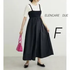 ELENCARE DUE グリーンパーク 異素材 切替 キャミワンピ ブラック