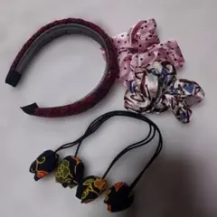 ヘアアクセサリー 5点セット カチューシャ シュシュused・和柄ヘアゴム未使用