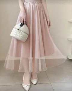 ドットロングスカート ピンク