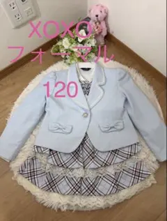 XOXOフォーマル4点セット　水色×チェックフリルレース　120