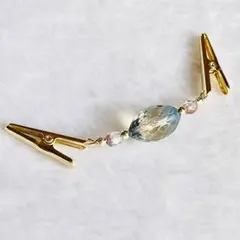 ストールクリップ(ハンドメイド)ナツメ形ブルーブラウン　羽織紐　スカーフ留め