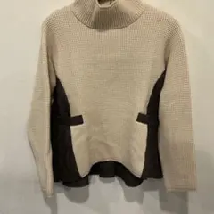 PAGE BOY 異素材タートルネックニット ベージュ×ダークブラウン