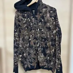 【一点物】リメイク パーカー ブリーチ タイダイ 葉柄 ブラック　リアルツリー