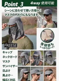 4way UVカット メッシュ素材 アウトドア帽子　ネイビー 日よけ 花粉対策