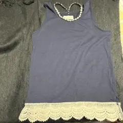 Casual Beach ネイビー タンクトップ レース付き