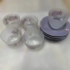 宇野千代　花柄ガラスボウル5個セット