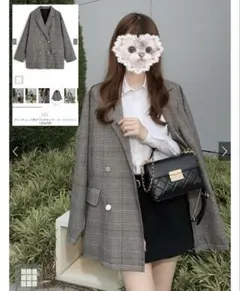 グレイル　グレンチェック柄ダブルボタンテーラードジャケット[fo2250]