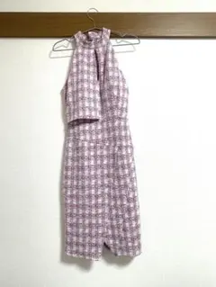 【美品】Trinity ホルターネック　ツイードチェックドレス S