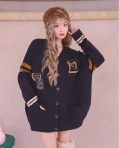 Darich カレッジワッペンVネックニットカーディガン