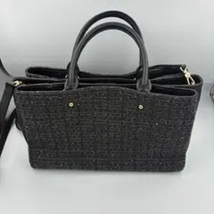NAGATANI ナガタニ 2WAY ツイード 本革 ハンドバッグ 黒のサムネイル