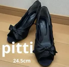 pitti　リボン　オープントゥ　24.5cm　ブラック　フォーマル　ヒールのサムネイル