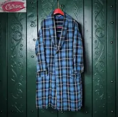 50-60s 빈티지 Creation Caron 체크 무늬 가운 블루 L