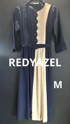 REDYAZEL レディアゼル　ネイビー・ベージュ スカラップワンピース　M