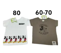 未使用タグ付き　ディズニーミッキー　半袖Tシャツ 【60-70、80】 白　茶