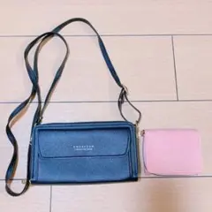 サイフバッグ　財布　2個セット　スマホバッグ　ブラック　ピンク