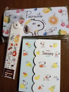 Peanuts スヌーピー メモ帳と定規と缶ペンケースセット