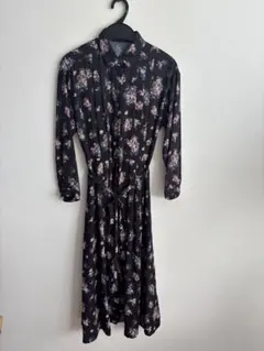 フラワープリント ブラックドレス Mサイズ