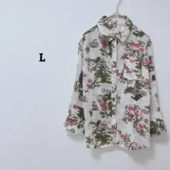 シャツ　ブラウス　花柄　総柄　上品　綺麗目　胸ポケット　綿100　薄手　ラメ　L