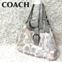 COACH ハンドバッグ　オプアート　キャンバス　ソーホー　グレー