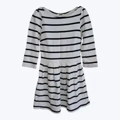 スナイデル オフホワイト ネイビー ボーダー 長袖 ミニ ワンピース