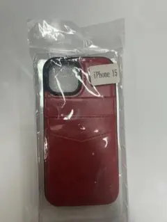 iPhone 15 ケース カード収納付き レッド
