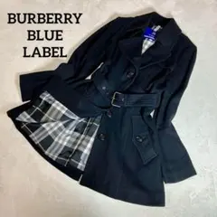 バーバリー ブルーレーベル ウールコート ￼きれいめ　アンゴラ混　刻印ボタン 黒