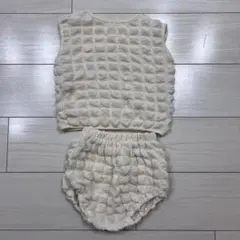 韓国服　ベビーセットアップ　ぽんぽん生地　ホワイト
