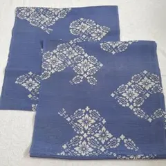 古布 絽 正絹 はぎれ 35×141cmの2枚セット 青系 菱紋 ペイズリー