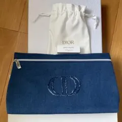 Dior デニムブルー Dロゴ刺繍ポーチ