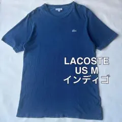 LACOSTE ラコステ Tシャツ M インディゴブルー 鹿の子 同色ロゴ