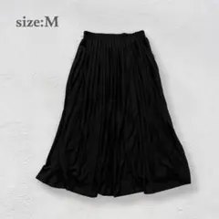 プリーツスカート　イージースカート　ロングスカート　ウエストゴム　ブラック　M