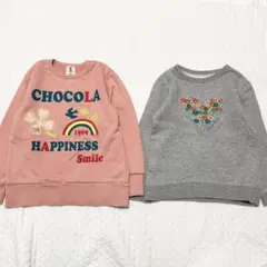 女の子 アップリケ 刺繍 トレーナー 2枚セット
