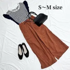 【コーデ売り】半袖フリル×ボーダーカットソー＋ワイドパンツ　S～M相当　春夏～秋