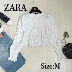 【ZARA】レースフリルトップス　ホワイト　Mサイズ　大人可愛い