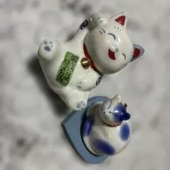 親子三匹 招き猫 大型 陶器製 高さ23cm 縁起物 開運 商売繁盛 福 置物