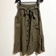 ZARA ザラ ミモレ丈 フレアスカート カーキ XS ベルト付き