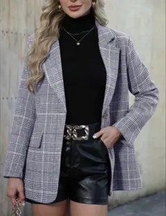 QDFS Clothing テーラードジャケット グレー チェック柄ブレザーのサムネイル