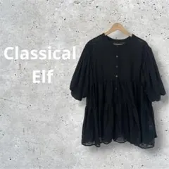 希少XL♡クラシカルエルフ コットン刺繍シアーティアードブラウス チュニック 黒