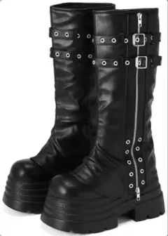 厚底ダブルベルトカバーロングブーツ