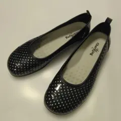 ドット柄 黒 フラットシューズ　レインシューズ　Lサイズ