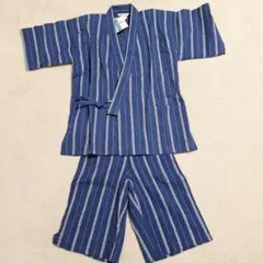 新品 甚平 メンズ【M】紺 ストライプ 綿麻 しじら織り 涼しい 夏祭り