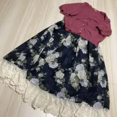 さと様専用ページ　フラワープリント ロングスカート ネイビー